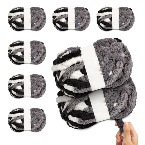Jumbo Chunky Chenille Yarn for Hand Knitting Crochet – 8 Skeins × 8 oz (25 yds Each) Super Soft Thick Bulky Yarn for Blankets, Scarves, Cushions & DIY Crafts (Panda) - color: Panda (Chenille)