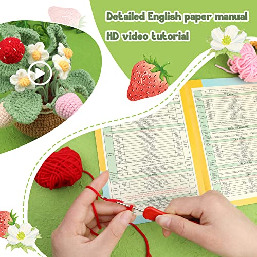 kgxulr Crochet Kit, Strawberry Beginner Crochet Kit for Adult, Knitting Kit | Crochet Kit for Beginners, Crochet Flower Kit, Beginner Crochet Kit for Adults with Step-by-Step Video Tutorials - color: A-Strawberry