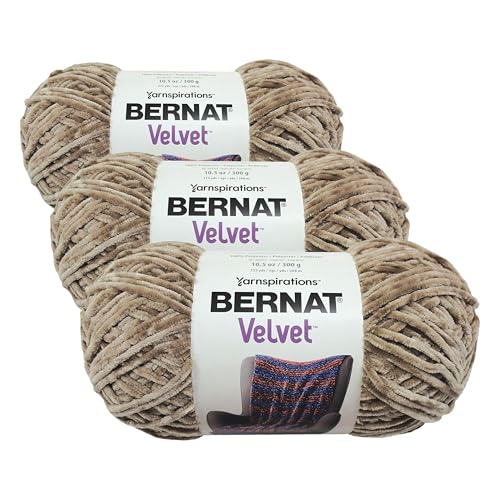 Bernat Velvet Yarn, 10.5 oz, 1 Ball, Mushroom (Pack of 3) - color: Mushroom, size: 3 Pack, style: Velvet