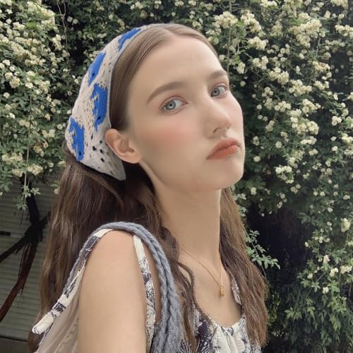 Crochet Triangle Hairband Summer,whale Design Head Scarf for Girls,Knitted Headband Headscarf for Women,Crochet Hair Bandana Kit - color: whale
