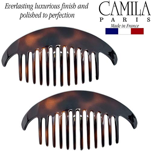 Camila Paris CP2430 4 Piece French Hair Side Combs, Tortoise Shell, Interlocking Combs French Twist Hair Combs, Strong Hold Hair Clips for Women Bun Chignon Up-Do Girls Hair Accessories Made in France - color: Tortoise Shell 4 Piece