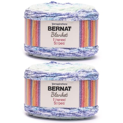 Bernat Blanket Ethereal Stripes Soft Yarn for Crocheting, Lagoon 2-Pack | #6 Super Bulky Yarn, 100% Polyester, Self-Striping Blanket Yarn for Crochet, Knitting & Crafts, 220yds, 300g/10.5oz per skein - color: Lagoon