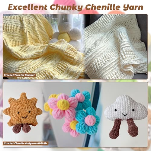Fluffy Chunky Chenille Crochet Yarn, Baby Yarn for Crocheting Soft Blanket, Bulky Velvet Yarn (100g/54.8yds), Plush Amigurumi Yarn for Knitting Crafts, Scarves, Puzzle (Light Khaki) - color: Light Khaki