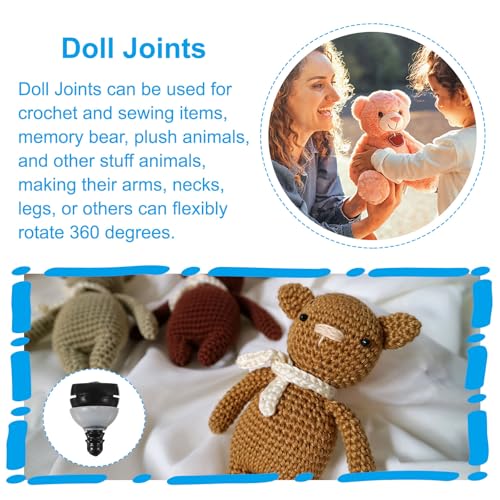 MECCANIXITY 10Set 12mm 1/2" Doll Joints, Plastic Removable Animal Joints Connector Engage Bolt Doll Making Supplies for Bear Limbs Head Joint DIY, Black & Clear