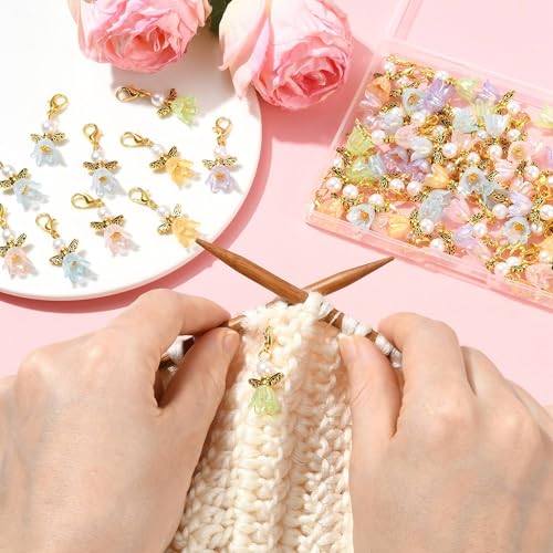 7-70Pcs Angel Wing Pendants Charms Miexed Color Acrylic Beads Charms Golden Dangle Pendants with Lobster Claw Clasps for Necklaces Bracelets Earrings Jewelry Making and Crafting - color: FlowerA-70 pcs