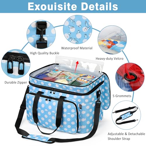 Crochet Organizer Bag with Yarn Holder, Large Yarn Storage for Accessories | 3PCS Crochet Knitting Bag with Accessory Pouch for Hooks, Needles, Travel Tote, Crochet Lovers, Gift for Crafters, No-Tangle - color: Polka Dots