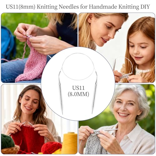 Circular Knitting Needles 32 inches/80 cm | Stainless Steel Round Knitting Needles Size US 11(8mm) for Handmade Knitting DIY - color: Silver