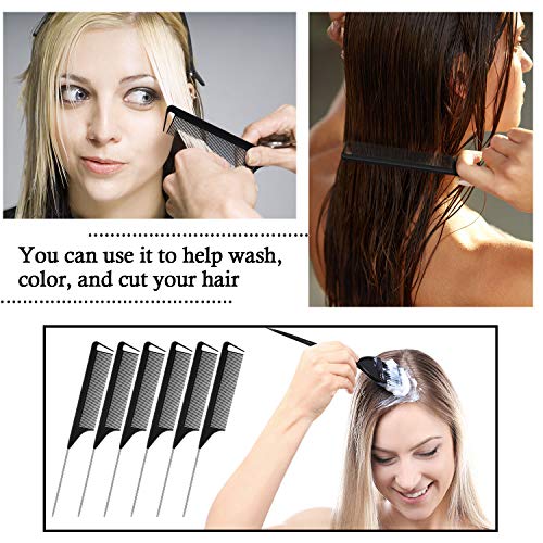 Patelai 30 Pcs Rat Tail Steel Combs Fine Tooth Bulk,Black, Silver | Long Steel Pin Pintail Bulk for Salon Hair Stylists ,Hair Teasing Fine Tooth Comb for Women,Teasing Detangling Tools - color: Black