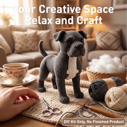 DIY Crochet Pitbull Dog Kit for Beginners – Amigurumi Staffordshire Bull Terrier Stuffed Animal Knitting Kit with Yarn, Hook & Instructions – Easy Beginner Crochet Animal Craft for Adults & Dog Lovers - color: Pitbull Dog