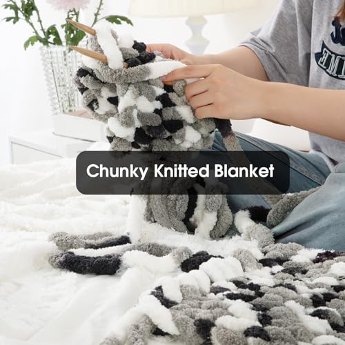 MABOZOO Tie Dye Chunky Yarn for Crocheting 8 Pack,White Fluffy Jumbo Chenille Yarn,Soft Plush Yarn Bulky,Giant Thick Fuzzy Yarn for Hand Knitting or Arm Knitting (29 yds,8 oz Each Skein) - color: Grey,White