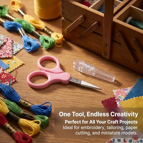 PAFASON Small Travel Sewing Crafting Scissors Set Straight Curved Tip | Stainless Steel for Quilting DIY Knitting Embroidery Cross Stitch Crochet Thread Yarn Paper Detail Cutting Safety Case - color: Straight 4in + Curved 3.5in Red