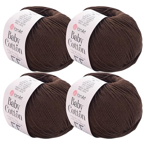 YarnArt Baby Cotton Yarn 4-Pack – Soft Knitting Yarn for Baby & Summer, 50% Cotton 50% Acrylic, 1.76 Oz Each, 180.44 Yds/Skein – Ideal for Amigurumi & Crochet Projects (408) - color: 408