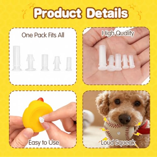 Squeaker Insert - Dog Squeakers Replacement for Dog Ball Toys | Revives Favorite Toys, 5 Sizes for Better Fit, 120-Piece Value Pack, Loud Squeak, Easy to Insert, for Toy Repair or DIY