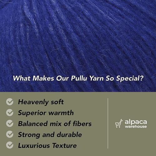 Baby Alpaca Merino Yarn 3 Skeins 150g Worsted Weight Knitting Blue Indigo | Pullu baby alpaca merino blend made in Peru 3 skeins 150g 426yd total for knitting and crochet sweaters scarves and hats - color: Blue Indigo