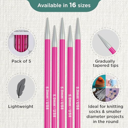 KnitPro Zing Double Pointed Needles 6" (15cm) | US Size 8 (5mm) - size: US 8 (5mm)