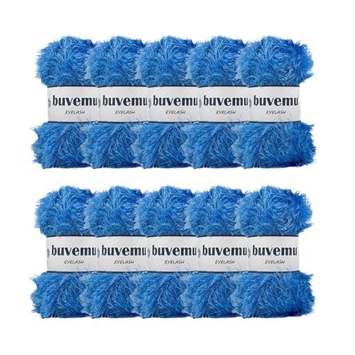 Eyelash Fun Fur Yarn for Crochet, Knitting & Crafts, Blue, 10-Pack | 100% Polyester, 100 g (3.53 oz), 175 yd (160 m), Ideal for Amigurumi, Graduation Leis, Bags, Rugs, Scarves & Plush Toys - color: Blue, size: 10 Pack