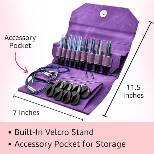 Lykke Indigo 3.5-inch Interchangeable Circular Knitting Needle Set | Standard US 3, 4, 5, 6, 7, 8, 9, 10, 10.5 Violet Case, Birchwood Semi-Sharp Tips, Smooth Joins, Swivel Cables, Project Bag - color: Indigo-with-Violate-Case