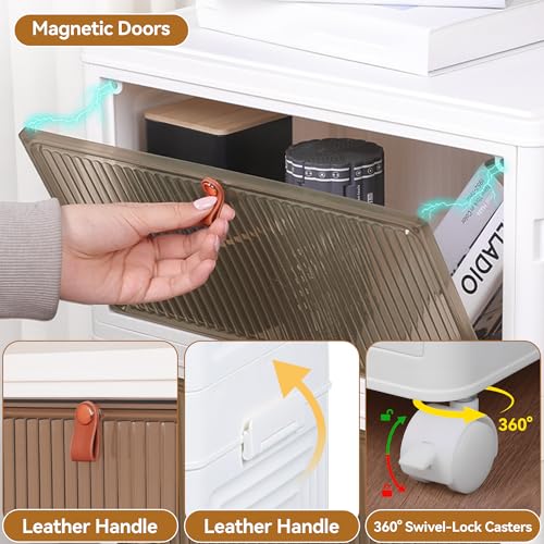 LDQ 136Qt Large Storage Bins with Lids, 4 Tier Stackable Storage Cabinet with Wheels & Clear Doors, Foldable Plastic Closet Organizer for Bedroom, Bathroom & Kitchen - size: 4 layers