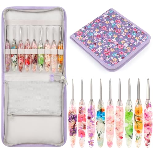 Coopay Floral Crochet Hook Set, 9Pcs Crochet Hooks with Case (2.5mm-6.5mm) | Soft Grips Crochet Needles- Smooth & Ergonomic, Great for Crocheting Blankets, Dolls, Shawls, Hats, Scarves(C-K) - size: 9 Sizes (2.5mm-6.5mm)