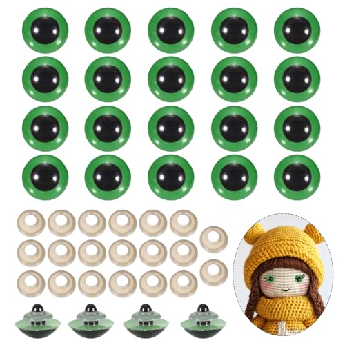 PATIKIL 30mm Safety Eyes, 20Pcs Realistic Doll Crocheting Safety Eyes with Washers for Decor Crochet Accessories Dolls Craft Halloween, Green - color: Green, size: 30 mm