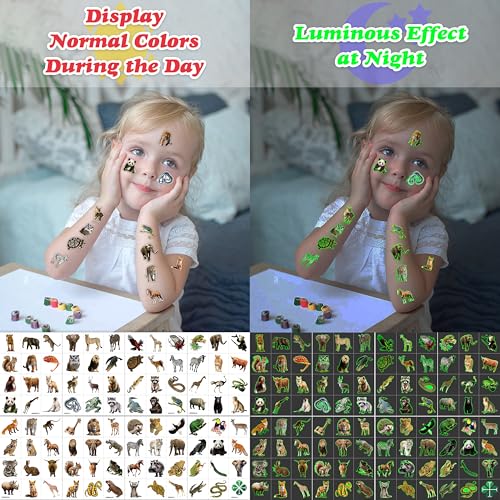 96 PCS Glow In The Dark Realistic Jungle Animal Temporary Tattoos - color: Luminous