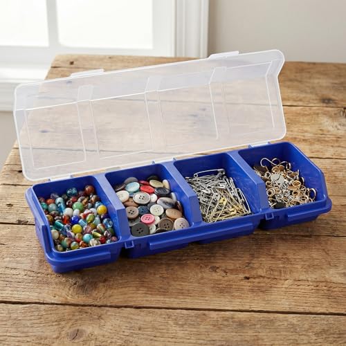 6 Pcs Screw Organizer Box with Lid, 4 Divider Compartments Tool Bin, Plastic Small Part Storage Screw Box for Garage Workbench Craft Storage Nails Bolt, Blue