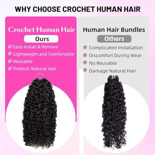 Feather Crochet Human Hair 20 Inch Crochet Burmese Curly 15A 100% Human Hair Bundles 120g 80 Strands Pre-Separated Crochet Hair for Black Women Burmese Curly Invisible Crochet Hair Extensions - color: Burmese Curly Crochet Hair, size: 20 20 Inch