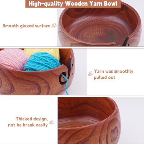 Weabetfu Wooden Yarn Bowl Handmade Rosewood Knitting Bowls for Crocheting | Knitting Yarn Bowl with Spiral Groove and Holes,6" x 3" Premium Yarn Bowls,Crochet Bowl for Mother's Day and Christmas Gift - size: 6.3inch