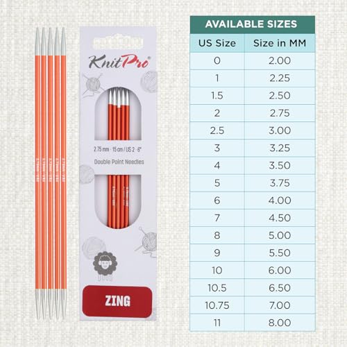KnitPro Zing Double Pointed Needles 6" (15cm) | US Size 2 (2.75mm) - size: US 2 (2.75mm)