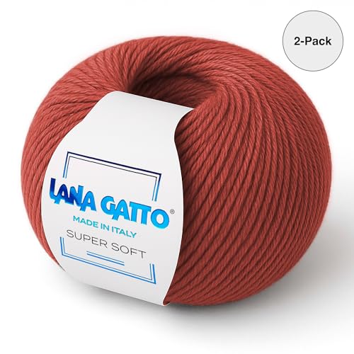100% Merino Wool Yarn – Extrafine Super Soft Yarn for Knitting, Made in Italy by Lana Gatto, Super Soft Line, Red-14574, 2-Pack (1.8 oz. / 137 yds Each) - color: Red - 14574, size: 2