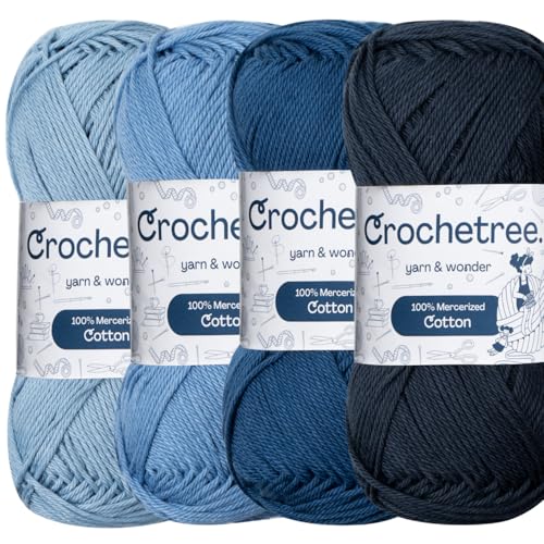 Premium Mercerized Cotton Yarn for Crochet & Knitting – Fingering Weight 4-Ply, 50g (1.76 oz) / 125 m (136 yds), High-Gloss, Anti-Splitting, Fade-Resistant Cotton (Ocean Shades) - color: Ocean Shades