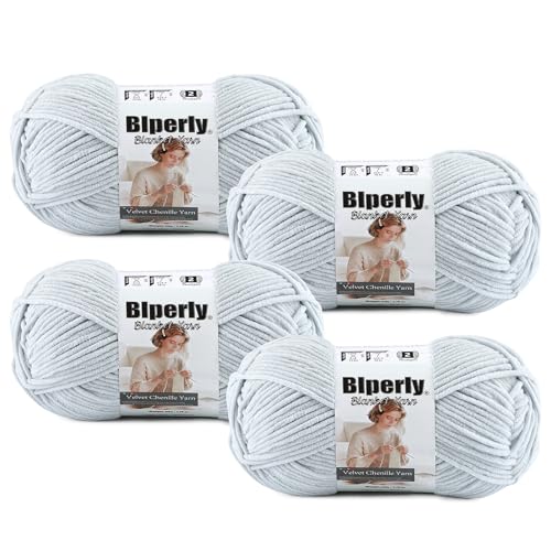 Skinny Chenille Yarn for Crocheting, #2 Gray Thin Baby Blanket Plush Yarn | 4 Pack of 158 Yds, 1.7 Oz Sport Fingering Weight Fine Yarn, Soft Fluffy Velvet Yarn for Crochet knitting Blankets, Amigurumi - color: Light Gray
