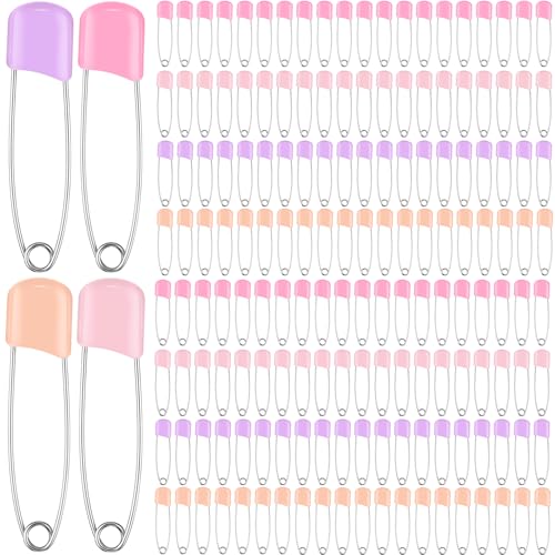WILLBOND 100 Pcs Large Safety Pins for Clothes,with Bag, Pastel Colors | Plastic Head with Locking Closures, Heavy Duty Nappy Pins Hooks, 2.2 Inch Fasteners, Stainless Steel, Velvet Bag - color: Pastel Colors