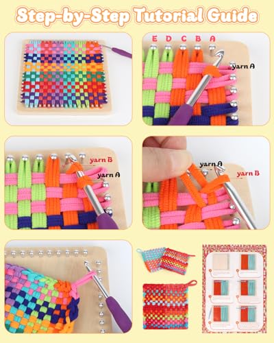 Weaving Loom Kit, Wooden Potholder Loom Kit with Step-by-Step Instruction | Knitting Looms w/ 192 Weaving Loops Art for Beginners and Crafts for Adults, Ideal Gift - size: Large Loom
