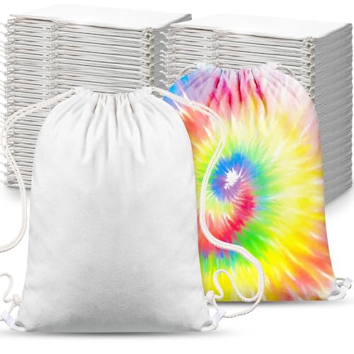 Abbylike 150 Pcs Tie Dye Cotton Drawstring Bag Bulk Sublimation Blank Backpack Canvas Drawstring Tote Bag Items to Tie Dye - size: X-Large