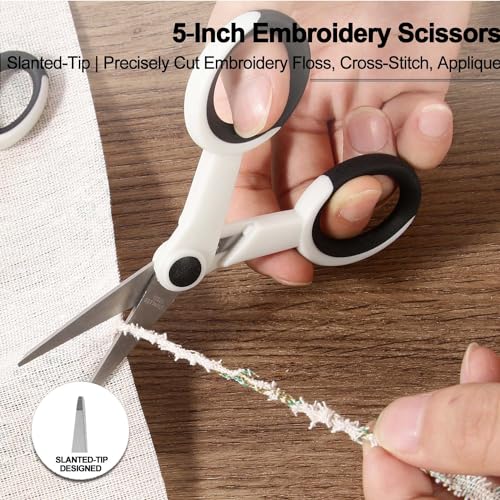 SCAIKTIG Premium Sewing Scissors Bundle, 8" Heavy Duty Fabric, 5" Embroidery, 4" Small Detail Scissors, 5" Thread Snips, Tailoring, Dressmaking, Quilting, Arts&Craft Supplies, White - color: Grayish White(8“/5”/5“/4”)