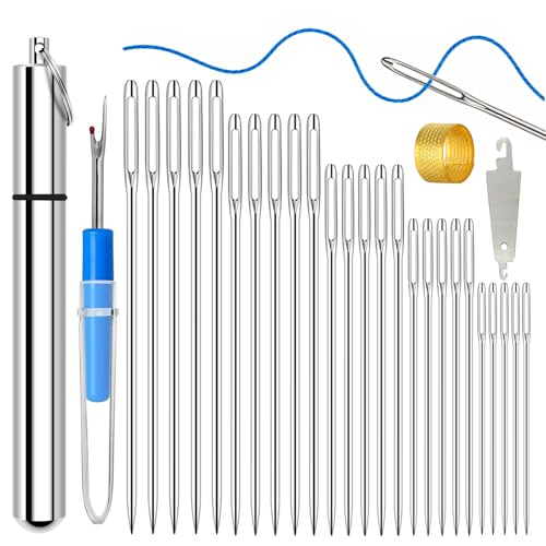 Sewing Needles, Embroidery Needles with Large Eye, 25 Pcs Hand Sewing Needle Set, Nickel-Plated High Carbon Steel with Aluminum Tube for Mending, Cross Stitch, Quilting & Crafts