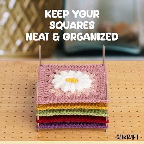 Olikraft Granny Square Blocking Board (12.5 Inch, 50 Pins) | Durable wood build, evenly spaced 0.5 inch holes for perfect tension, secure hold from rust-resistant stainless steel - size: 12.5 inches, style: Premium - 50 pins