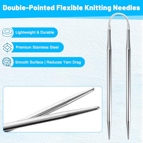 4.5MM Double-Pointed Flexible Knitting Needles 3-Piece Set, 9 Inch/23cm Circular Knitting Needles Stainless Steel Needles for Small Projects DIY Knitting - size: Size US 7 (4.5mm)