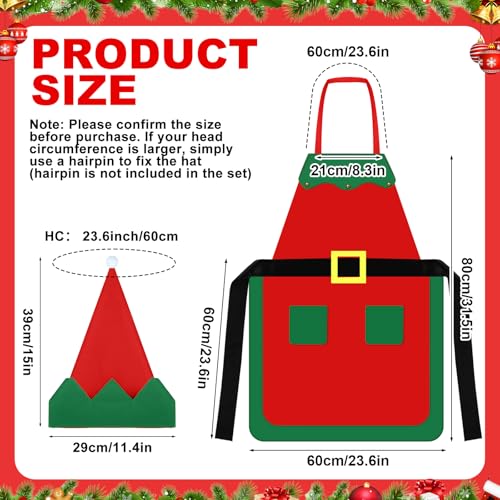 Handepo 12 Sets Christmas Apron and Hat Christmas Elf Costume Kit for Adults Women Cosplay Kitchen Xmas Holiday - color: Red, style: Classic