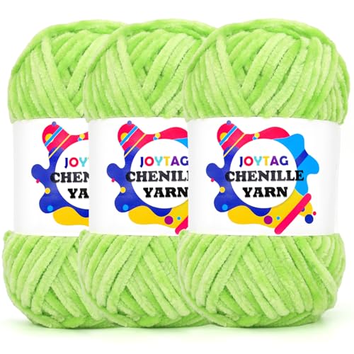 Velvet Chenille Yarn for Crocheting & Knitting - Lime Green, Soft, Thick, Bulky, Chunky, Plush - 3 x 100g - color: Lime Green, size: 3 Pack