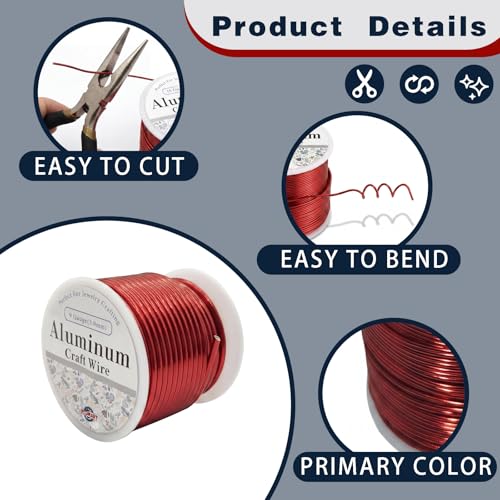 9 Gauge Aluminum Craft Wire Red 40FT 3mm, Jewelry Making, Flexible Bendable Armature Wire for Sculpting, Floral Crafts, Metal Wire Wrapping, DIY Art Projects & Wreath Making - color: Red, size: 9gauge