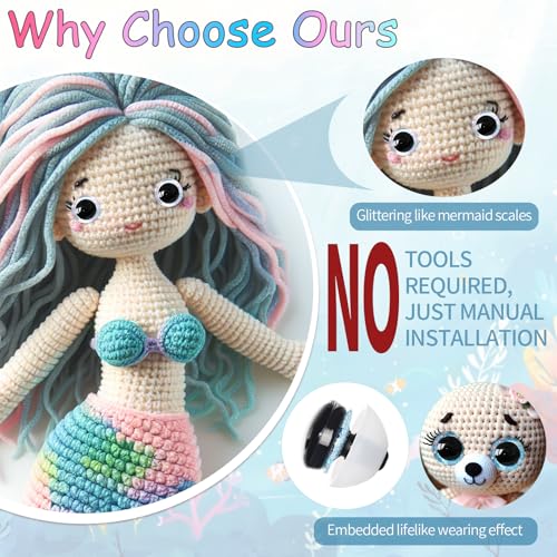 MUCUNNIA 120Pcs 14mm Safety Eyes for Crocheting Mermaid Amigurumi Eyes for Crochet Animals Crochet Doll Craft Eyes with Washers Stuffed Animal Eyes for DIY of Puppet Bear Animal Halloween Decorations - size: 14mm