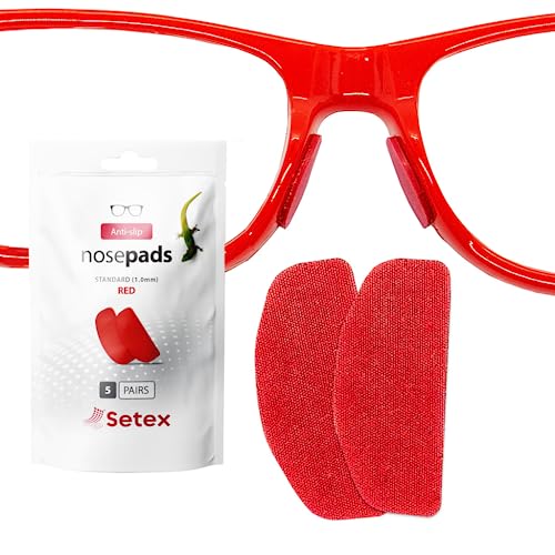 Setex Gecko Grip 1.0mm Anti Slip Nose Pads for Glasses, 5 Pair, Red | Each Non Slip Nose Pad Has 2,500 Gecko Inspired Micro Fibers, Secures Glasses in Wet, Sweaty and Oily Conditions, Made in USA - color: 5 Red Pairs
