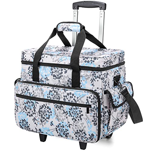 Teamoy Rolling Sewing Machine Case with Wheels, Dandelion | Compatible with Singer, Brother and Most Majority Machines and Accessories, with Detachable Wheels and Bottom Wooden Pad - color: Dandelion