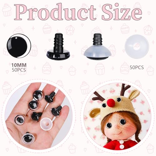 MUCUNNIA 100PCS 10mm Moon Safety Eyes for Crocheting with Washers Clear Safety Eyes for Amigurumi 3D Moon Crochet Eyes Doll Eyes for Animals Teddy Bear Crochet Toy Christmas Decorations - size: 10mm