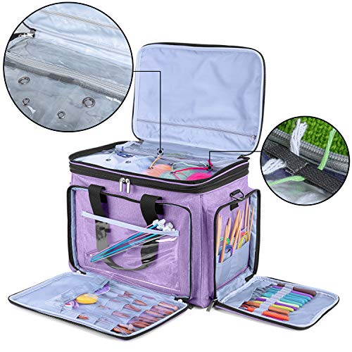 LUXJA Portable Yarn Knitting Storage Tote Bag,Lavender | Fits Knitting/Circular Needles Up to 14 Inches, Yarn Bag With Cover & Shoulder Strap for Crochet Hooks & Craft Accessories - color: Lavender
