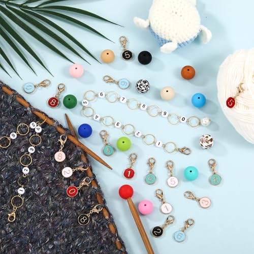 COGCHARGER DIY Knitting Tool Sets 32Pcs Including Alloy Enamel Crochet Stitch Markers Knitting Row Counter Chains Silicone Knitting Needle Stoppers for Knitting Project（Sea Green）