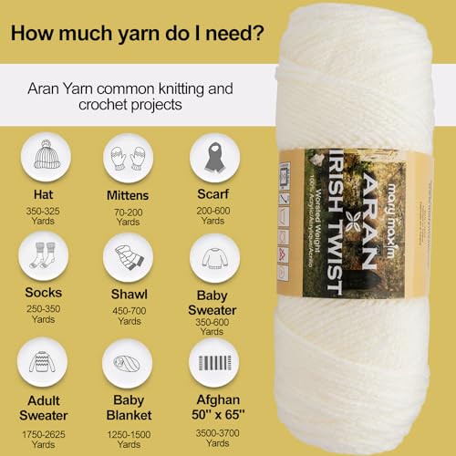 Mary Maxim Aran Yarn Irish Twist, Worsted Weight Acrylic Yarn, 205 Yards | Aran Yarn, 4 Medium Worsted Weight, 100% Acrylic, Knitting and Crochet Yarn, Clothing Blankets and Afghans, Multipurpose - color: IRISH TWIST YARN