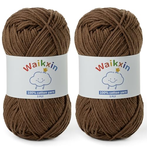 Cotton Yarn for Crocheting - 262.4yds / 3.52oz Baby Yarn for Crocheting Soft - 100% Milk Cotton Yarn 5 Ply Crochet Amigurumi Yarn for Crafts&Puzzle/Socks/Hats(2 Light Coffee) - color: 2 Light Coffee